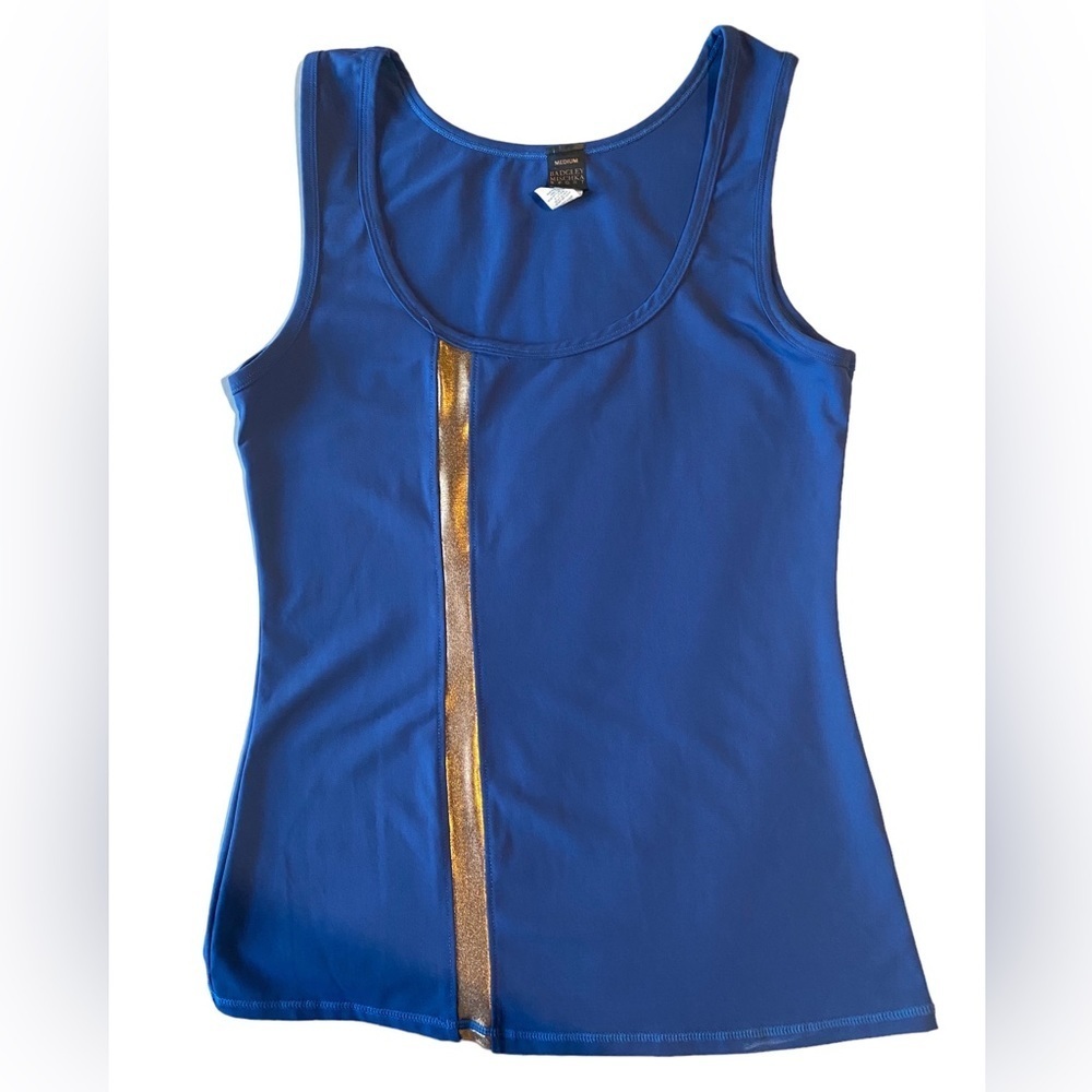 BADGLEY MISCHKA Sport Navy Metallic Linear Tank Top, Size M